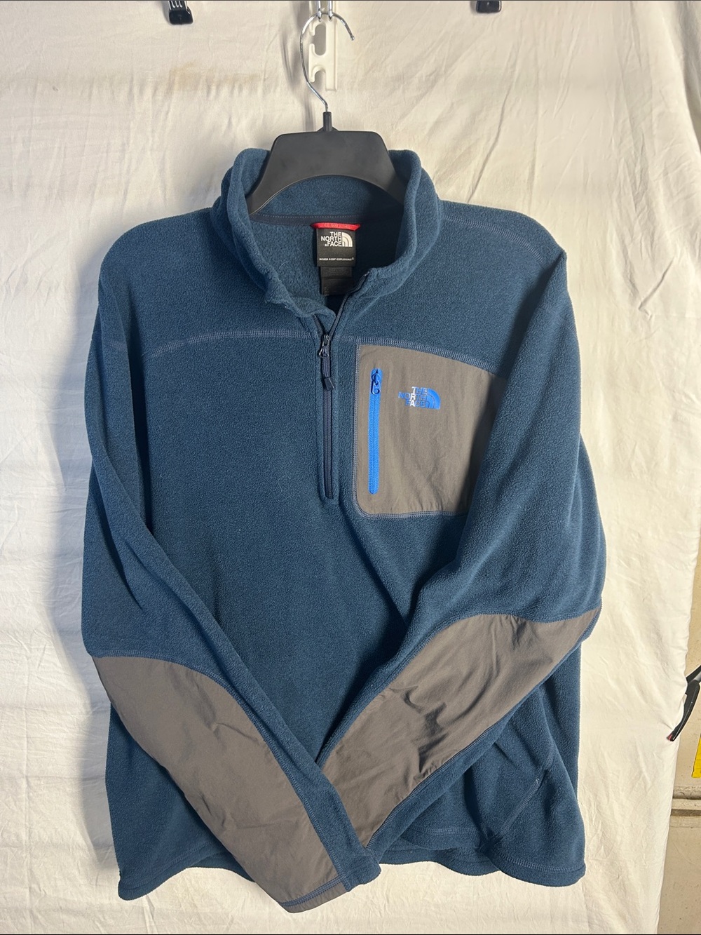 The North Face Men’s Blue Quarter-Zip Fleece with Gray Panels